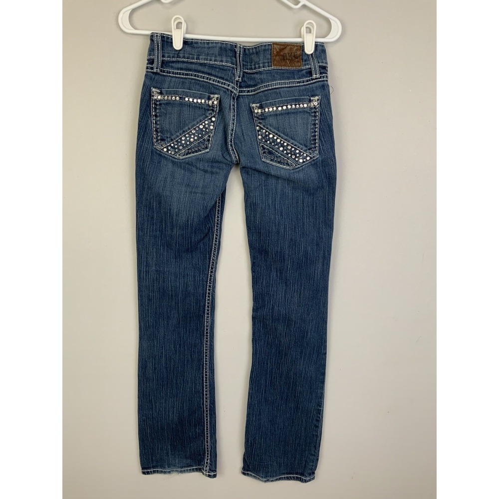 BKE Stella Jeans Sz 25x31.5 Bling Blue Dark Wash Low Rise Slim Fit Boot Cut Y2K